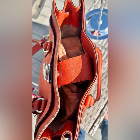 Michael Kors Large Orange Hamilton Saffiano Leather Tote Bag​ - Picture 9 of 16